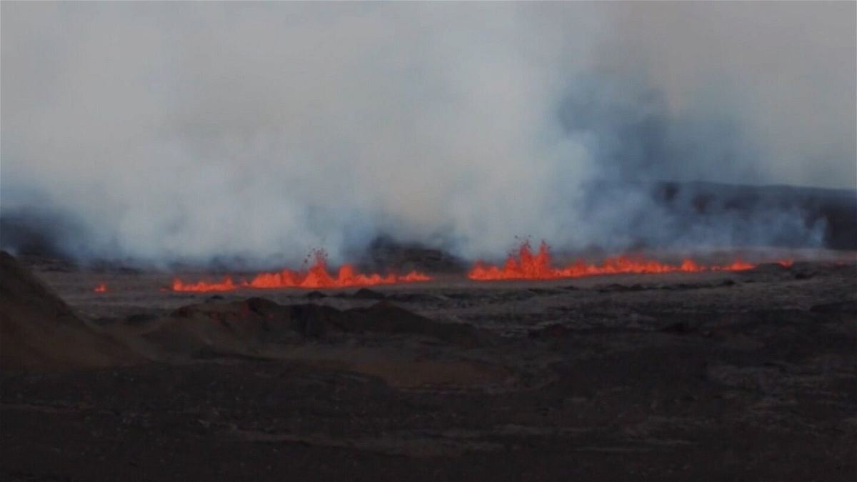 CNN has obtained new helicopter video showing the Mauna Loa eruption on Monday in Hawaii.