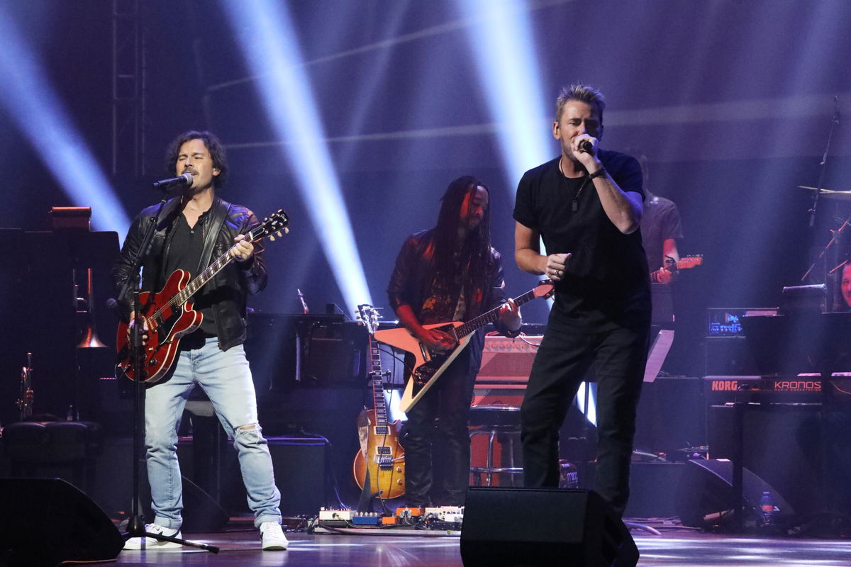 <i>Jeremy Chan/Getty Images</i><br/>Chad Kroeger and Ryan Peake of Nickelback perform onstage during the 2022 Canadian Songwriters Hall Of Fame Gala at Massey Hall in Toronto on September 24.