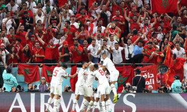 Morocco celebrates its first goal.