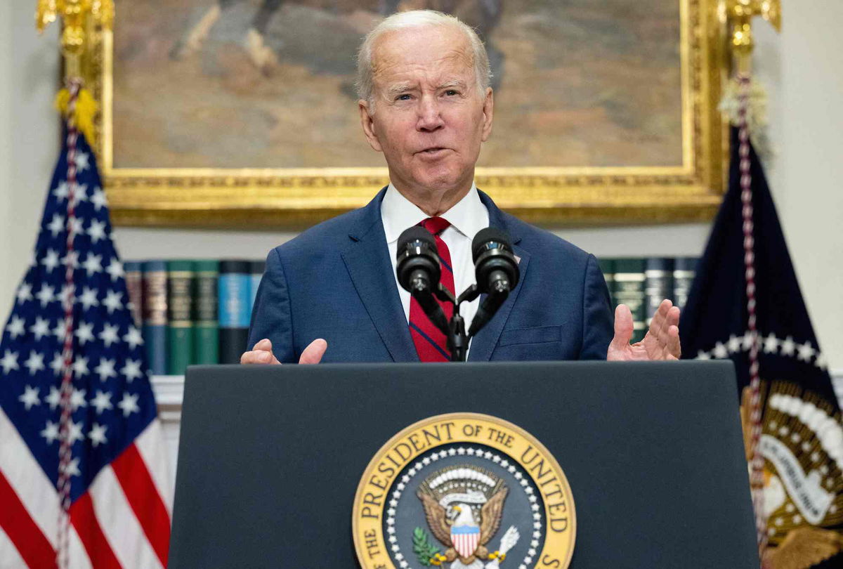 <i>Saul Loeb/AFP/Getty Images</i><br/>President Joe Biden speaks in the Roosevelt Room of the White House in Washington