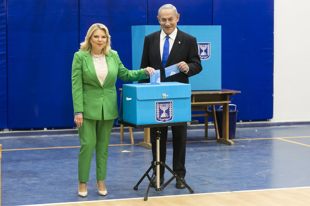 <i>Amir Levy/Getty Images</i><br/>Former Israeli Prime Minister and Likud party leader Benjamin Netanyahu and his wife Sara Netanyahu cast their vote in the Israeli general election on November 1 in Jerusalem