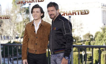 Tom Holland (l) and Antonio Banderas are seen here at the 'Uncharted' event in Spain in February. Banderas thinks Holland would be a great Zorro in a reboot.