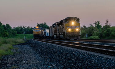 Freight trains travel through Houston on September 14 in Houston