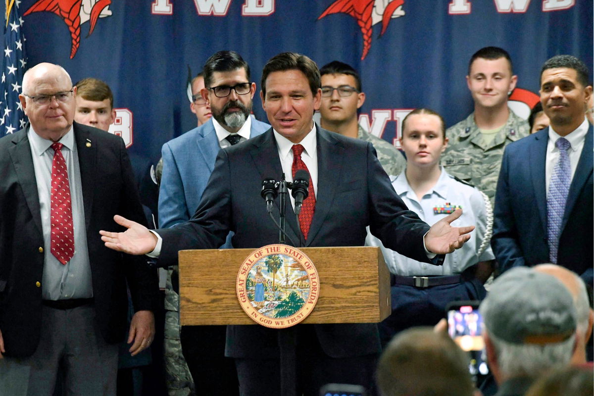 <i>Evon Ranine/Daily News/USA Today Network</i><br/>Florida Gov. Ron DeSantis speaks in Fort Walton Beach