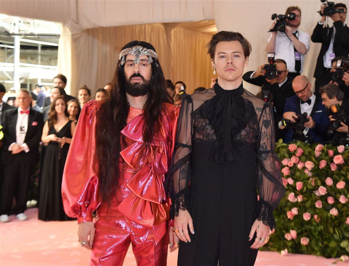 <i>Angela Weiss/AFP/Getty Images</i><br/>Alessandro Michele and Harry Styles arrive at the 2019 Met Gala.