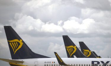 Ryanair carried a record number of passengers over the summer and says its budget friendly airfares will attract even more customers as Europe falls into a recession. Ryanair planes are pictured here at Manchester Airport in 2020.