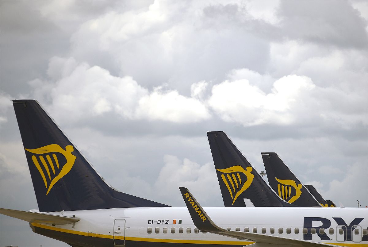 <i>Oli Scarff/AFP/Getty Images</i><br/>Ryanair carried a record number of passengers over the summer and says its budget friendly airfares will attract even more customers as Europe falls into a recession. Ryanair planes are pictured here at Manchester Airport in 2020.