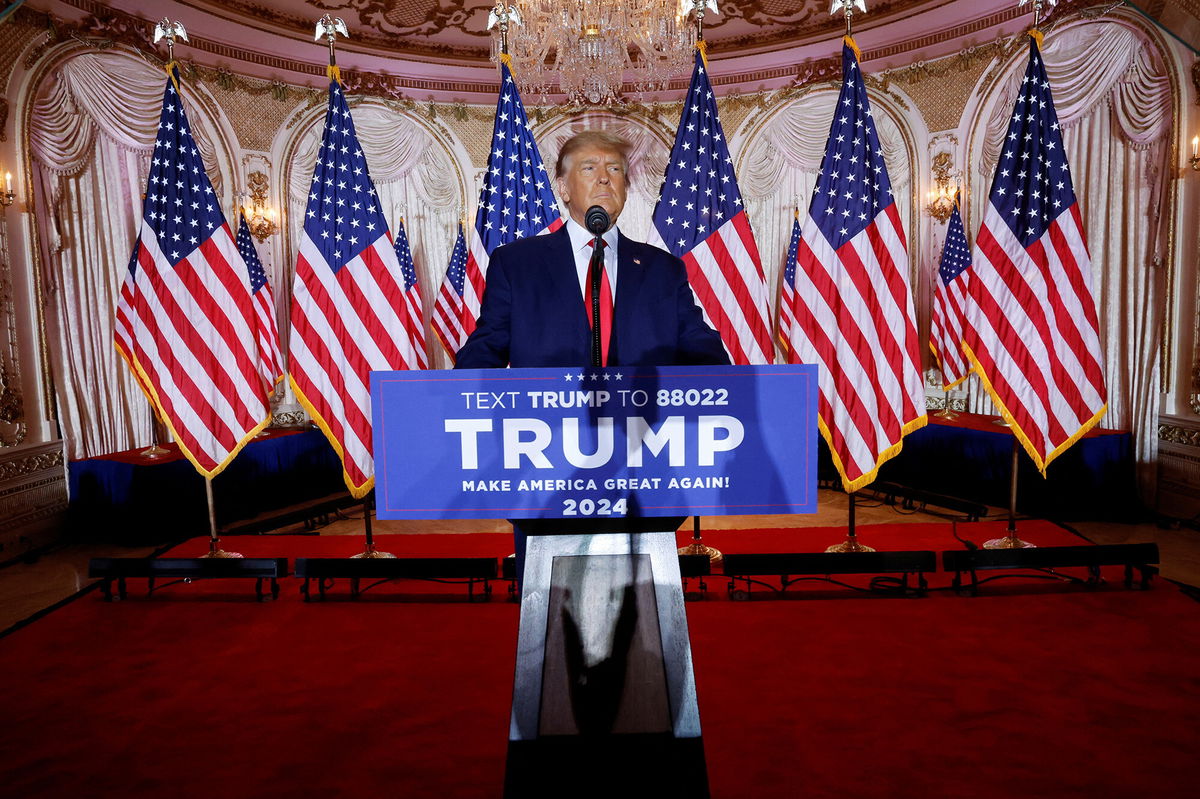 <i>Jonathan Ernst/Reuters</i><br/>Former President Donald Trump announces that he will once again run for president in the 2024 presidential election