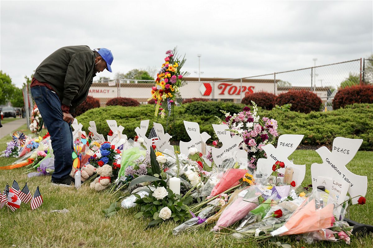 <i>Lindsay DeDario/Reuters</i><br/>Tops supermarket shooter pleads guilty on Monday. Pictured is a memorial site outside the Tops supermarket in Buffalo