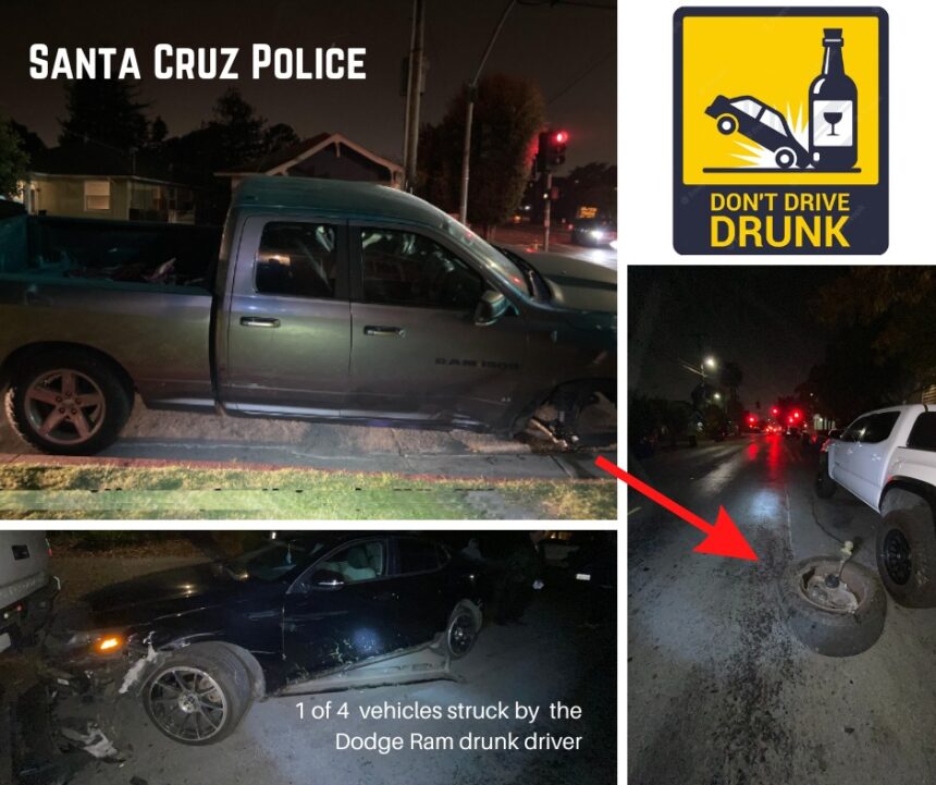 Santa Cruz Police makes DUI arrest after driver hits multiple parked