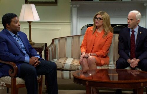 Kenan Thompson (left) portrays US Senate candidate Herschel Walker in the opening segment of "Saturday Night Live."