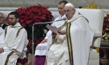 Pope Francis is pictured here at Christmas Eve Mass in St. Peter's Basilica at the Vatican on December 24.