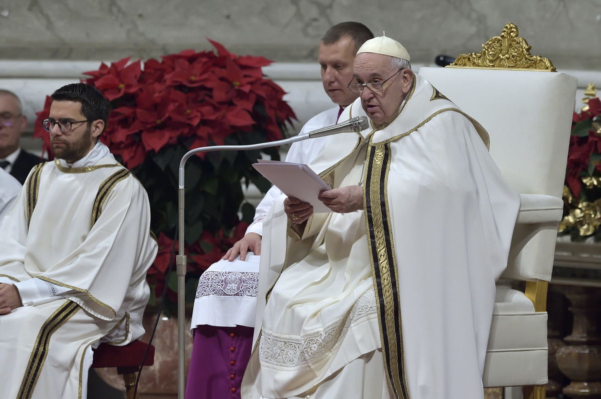 <i>Stefano Spaziani/picture-alliance/dpa/AP</i><br/>Pope Francis is pictured here at Christmas Eve Mass in St. Peter's Basilica at the Vatican on December 24.