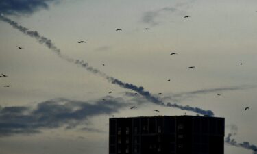 Missiles contrails seen in the sky over Kyiv amid a wave of Russian attacks.