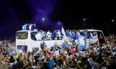 The Argentina football team on a bus in Buenos Aires on December 20