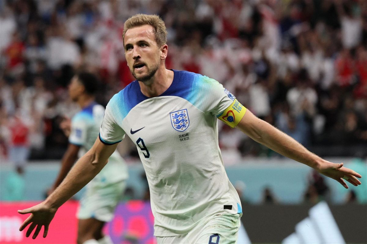 <i>JACK GUEZ/AFP/AFP via Getty Images</i><br/>Harry Kane celebrates celebrates after scoring his first goal of the World Cup.