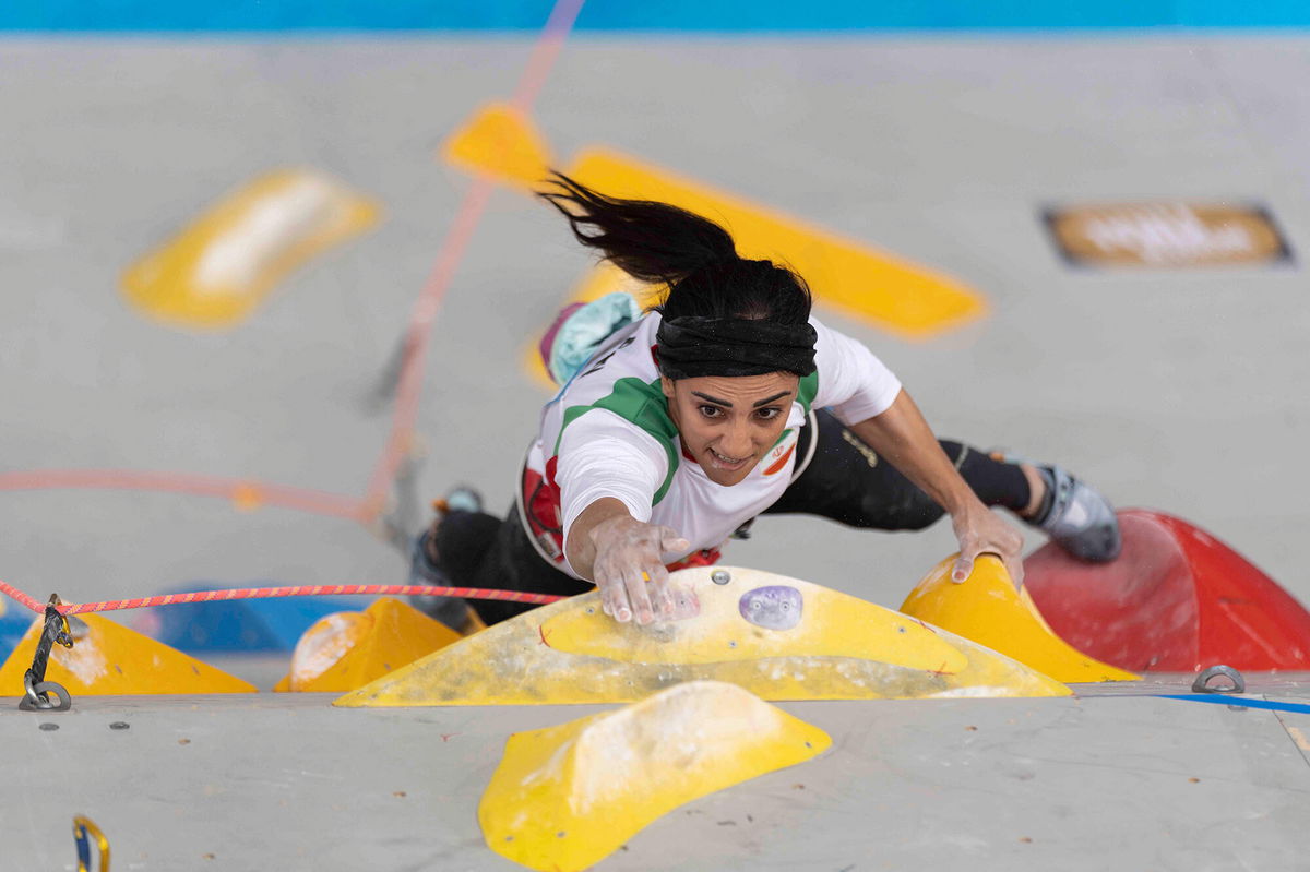 <i>Rhea Kang/International Federation of Sport Climbing/AFP</i><br/>Elnaz Rekabi competed without her mandatory hijab at an international competition in Seoul in October