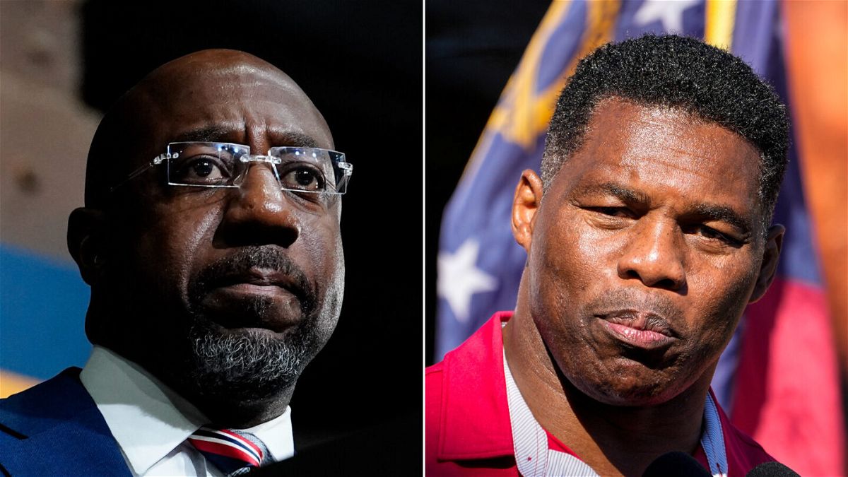 <i>AP</i><br/>Sen. Raphael Warnock (left) and Herschel Walker are facing each other in Tuesday's runoff.