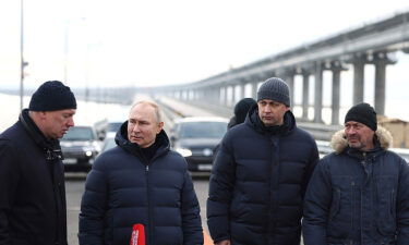 Russian President Vladimir Putin pictured on the Kerch Bridge on Monday.