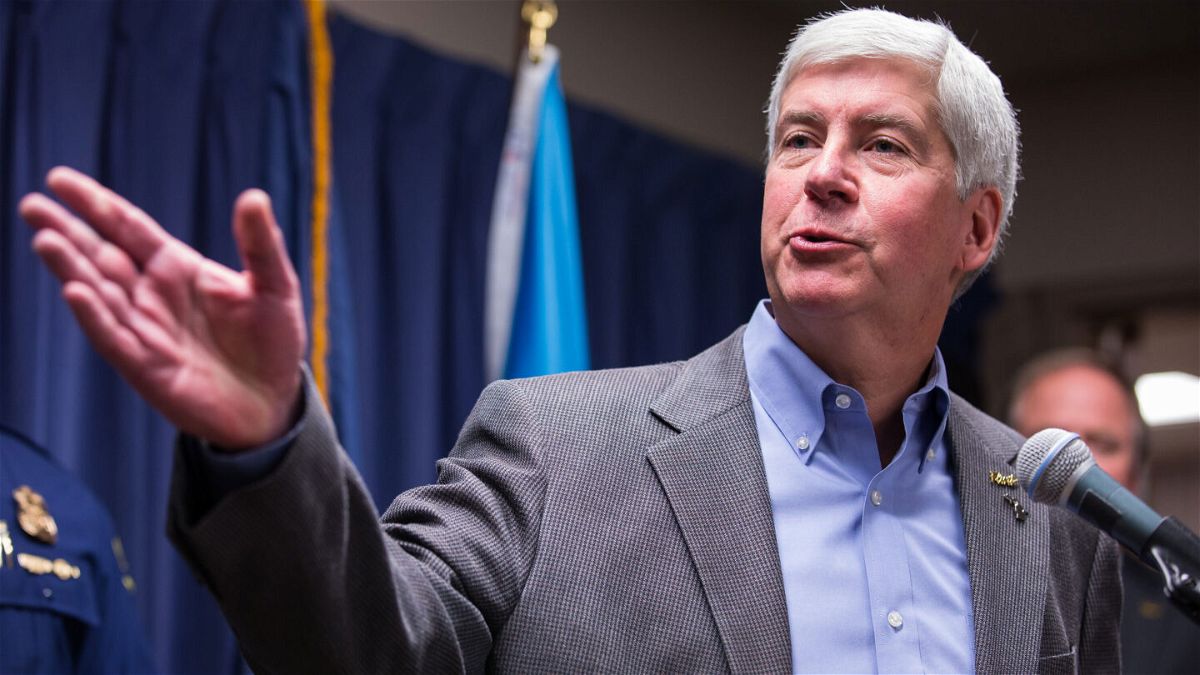 <i>Brett Carlsen/Getty Images</i><br/>Criminal charges against former Michigan Gov. Rick Snyder will be dismissed. Snyder here speaks to the media regarding the status of the Flint water crisis on January 27