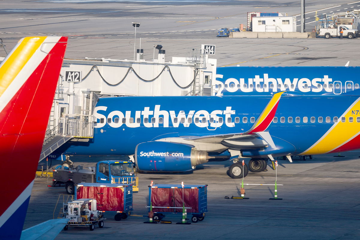 Mandatory Credit: Photo by JIM LO SCALZO/EPA-EFE/Shutterstock (13686591k)
Southwest Airlines planes at Baltimore Washington International Airport (BWI) after Southwest Airlines cancelled another 3,000 flights for the day in Baltimore, Maryland, USA, 28 December 2022. The airline has canceled nearly 11,000 flights since a winter storm barreled through the US on 22 December. Southwest blames the ongoing issue on its IT software, which it called 'vastly outdated.'
Southwest Airlines schedule meltdown continues, Baltimore, USA - 28 Dec 2022