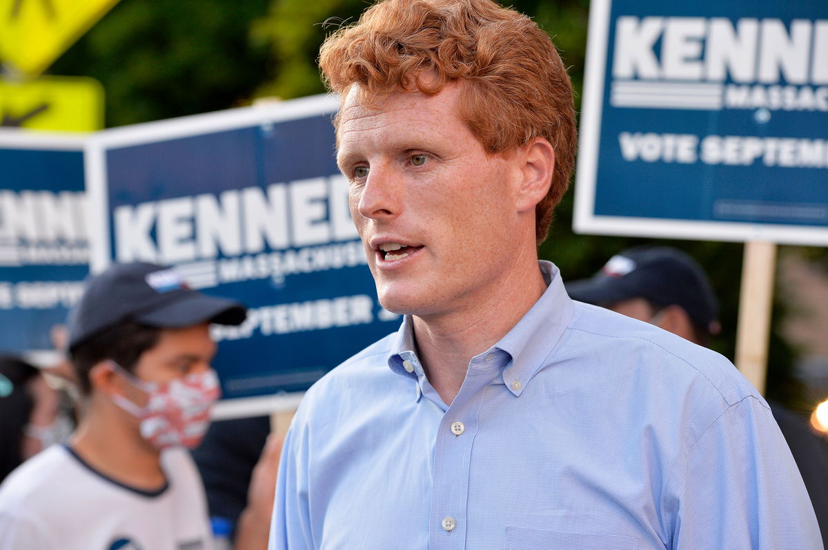 <i>Joseph Prezioso/AFP/Getty Images</i><br/>Rep. Joe Kennedy III speaks to reporters in Boston on September 1