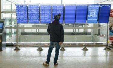 A holiday traveler looks at flight information at the Detroit Wayne County Metro Airport on December 24 in Detroit.