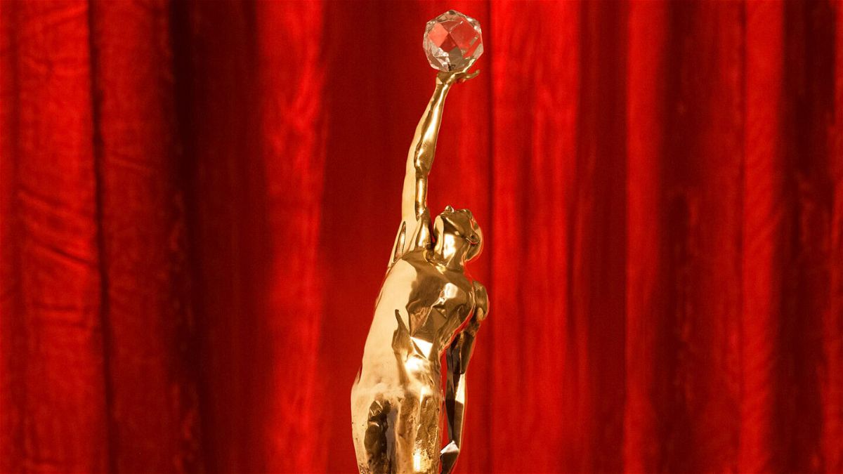 <i>Andrew Kenney/NBA via AP</i><br/>The bronze trophy features a player reaching for a crystal basketball.
