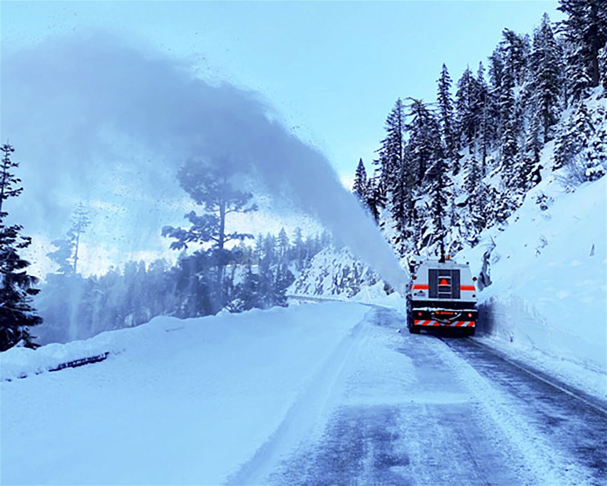 <i>Caltrans District 3/Twitter</i><br/>Caltrans crews clearing Emerald Bay after a storm in South Lake Tahoe.