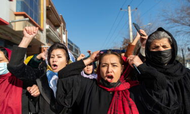 Afghan women protest against a new Taliban ban on women accessing university education on December 22 in Kabul