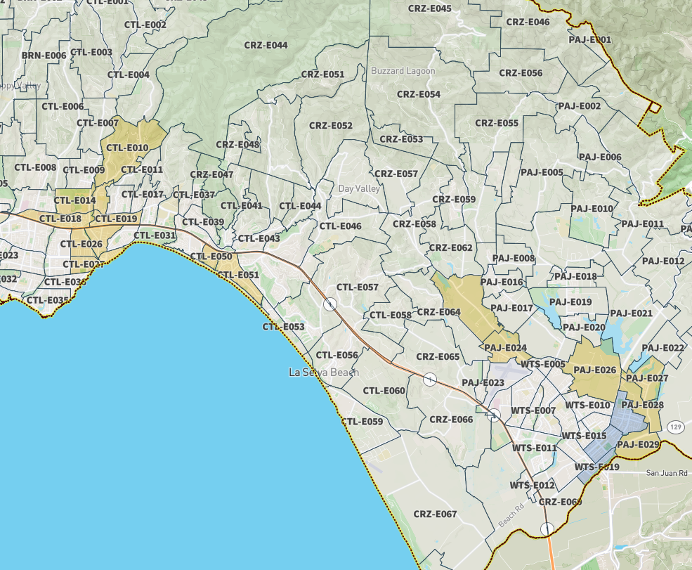 watsonville ca to hwy 5 freeway map