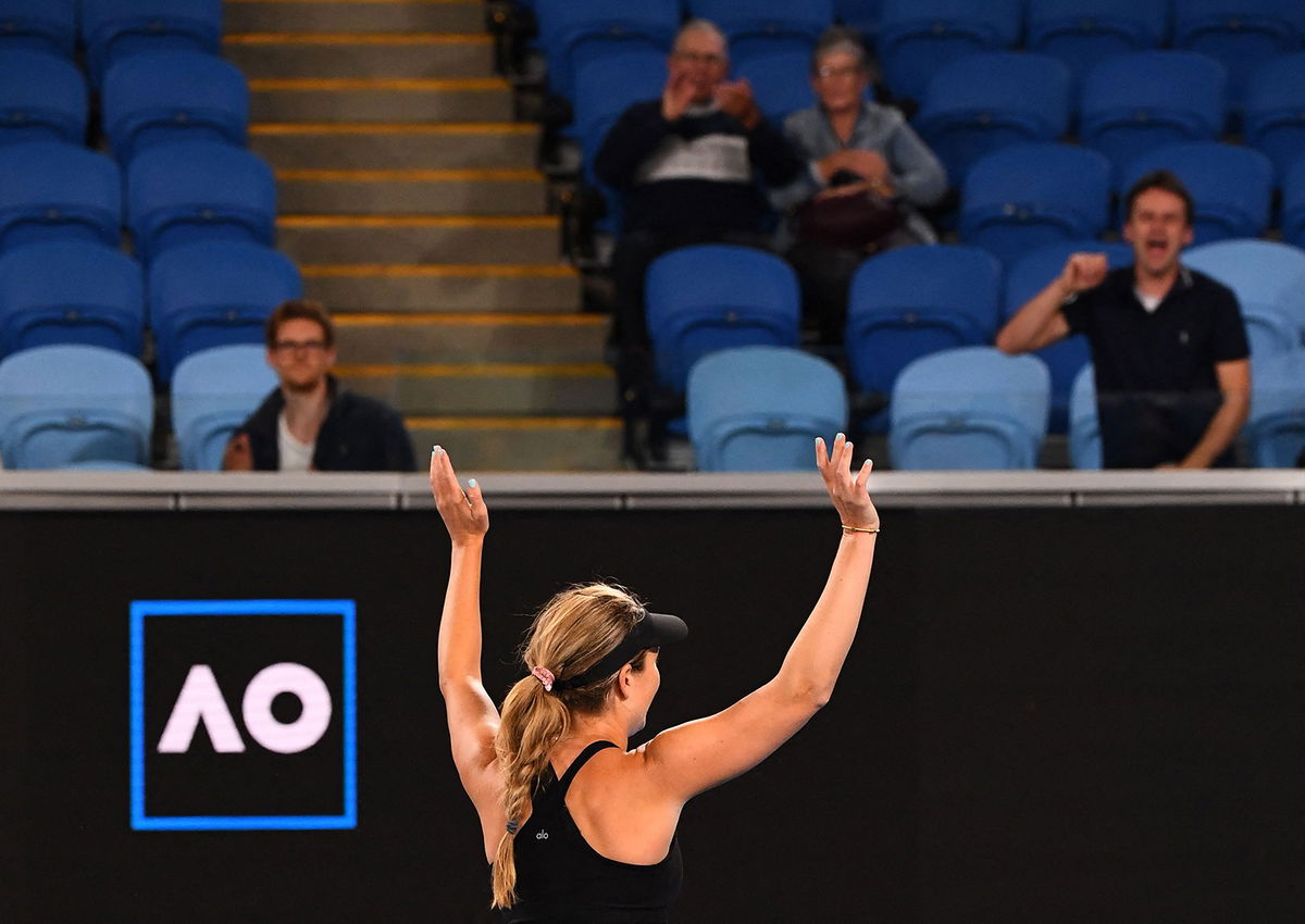 <i>Paul Crock/AFP/Getty Images</i><br/>Danielle Collins celebrates -- for real -- after winning against Czech Republic's Karolina Muchová at the Australian Open.