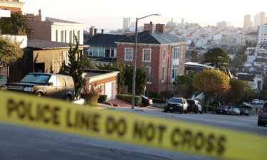 Police tape is seen in front of the home of then-Speaker Nancy Pelosi in October 2022