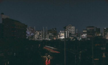 The darkened Braamfontein district in central Johannesburg during a load shed on January 15.