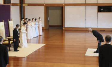 Japanese Emperor Naruhito and Empress Masako attend a reception to celebrate the New Year at the Imperial Palace in Tokyo on January 1