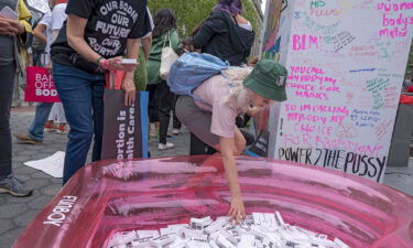 Participants get free Abortion Pills during the Planned Parenthood's "Bans Off Our Bodies" rally and march across the Brooklyn Bridge to Foley Square in Lower Manhattan in May of 2022.