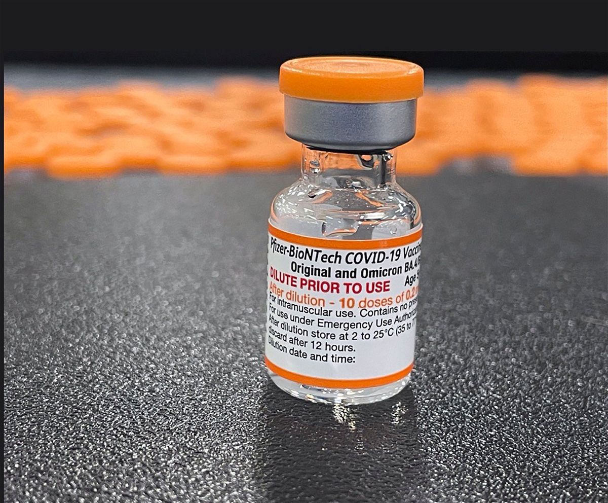 One vial of Pfizer-BioNTech Omicron BA.4/BA.5 bivalent COVID-19 vaccine vials for children ages 5 to 11 years old