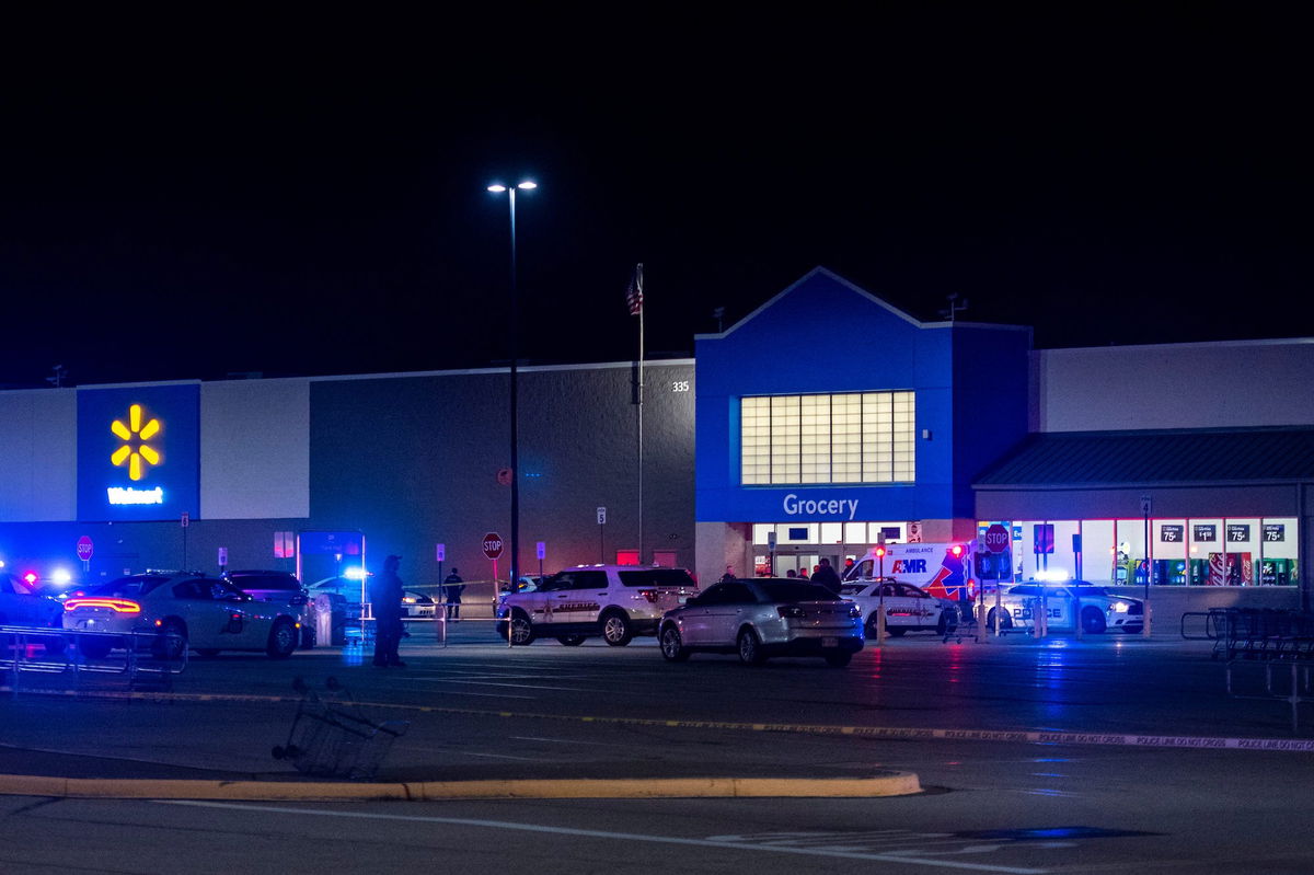 <i>MaCabe Brown/Evansville Courier & Press/USA Today</i><br/>Emergency responders work the scene of a shooting at the West Side Walmart located in Evansville