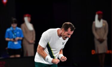 Andy Murray celebrates victory against Matteo Berrettini after their men's singles match at the Australian Open.