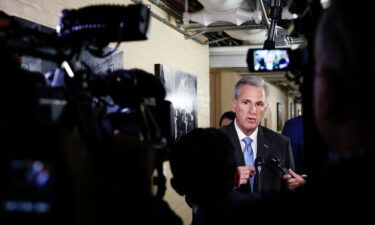 Speaker of the House Kevin McCarthy speaks to reporters as he arrives to a meeting with the House Republican Steering Committee at the US Capitol Building on January 11.