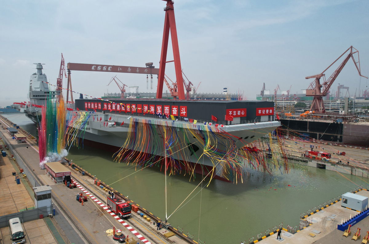 <i>Li Gang/Xinhua/Getty Images</i><br/>The Chinese navy's massive new aircraft carrier