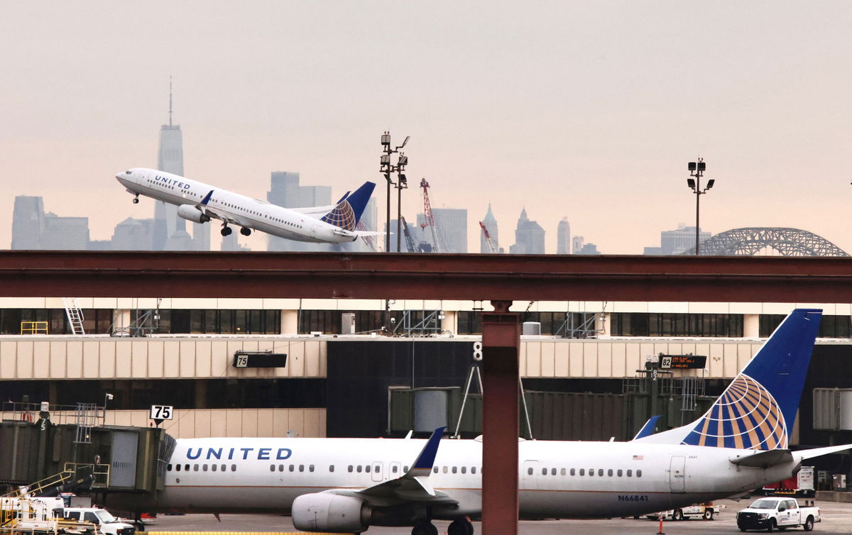 <i>Kena Betancur/AFP/Getty Images</i><br/>US air travel is slowly getting back to normal after a day of chaos following the FAA system outage. A United Airlines plane here departs Newark Liberty International Airport on January 11.