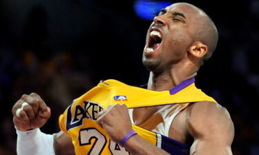 Kobe Bryant celebrates his three pointer against the Nuggets in Game 2 of the NBA Playoffs at the Staples Center in 2008.