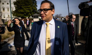 Embattled New York Republican Representative George Santos leaves the US Capitol building following a vote in the House in Washington