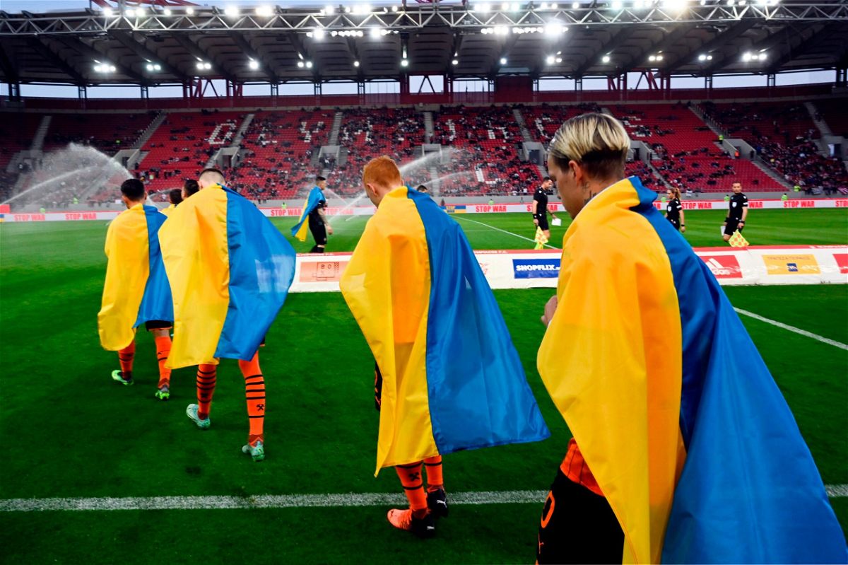<i>Milos Bicanski/Getty Images</i><br/>Players from Shakhtar Donetsk prepare to face Olympiacos FC in the team's peace tour last year.