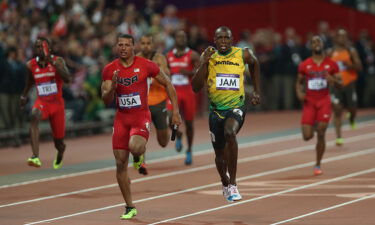 Bolt races to gold as part of Jamaica's 4x100m relay team at the London 2012 Olympics.