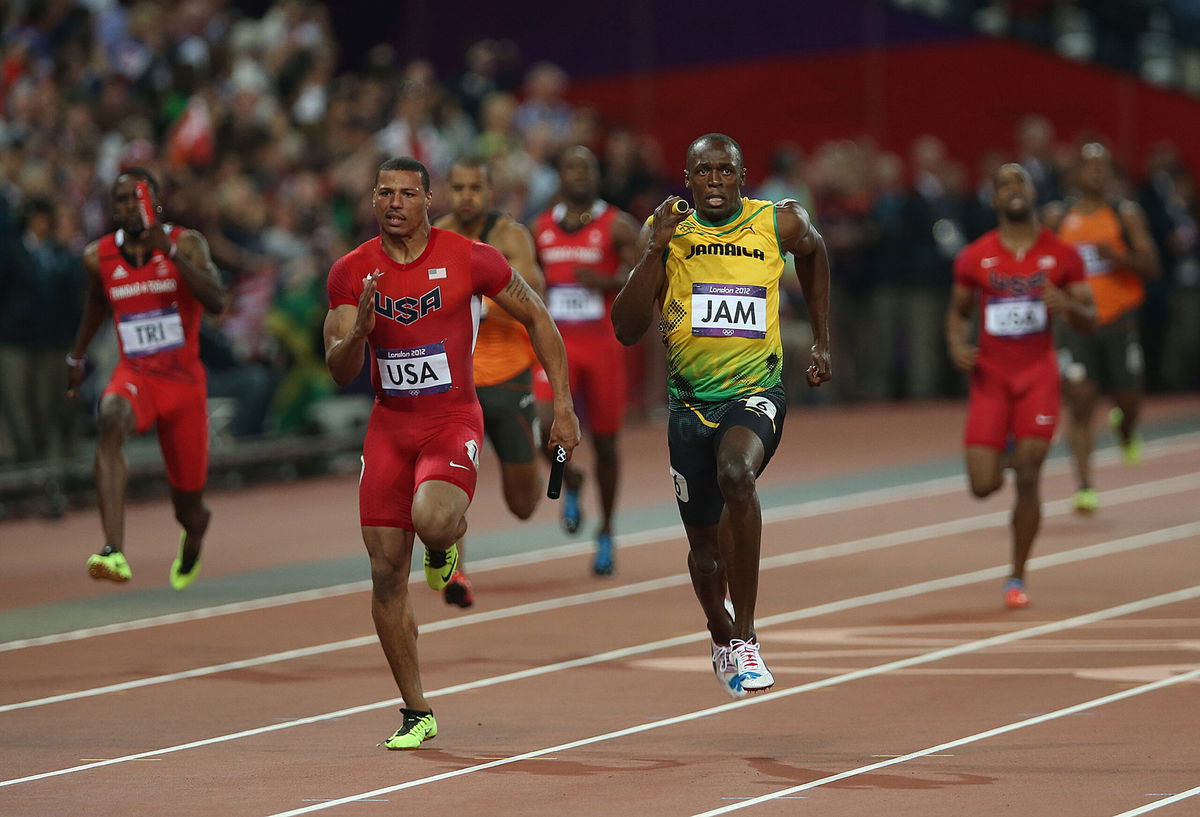 <i>Ian MacNicol/Getty Images</i><br/>Bolt races to gold as part of Jamaica's 4x100m relay team at the London 2012 Olympics.