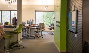 A workspace inside Building 21 at the Microsoft Campus in Redmond