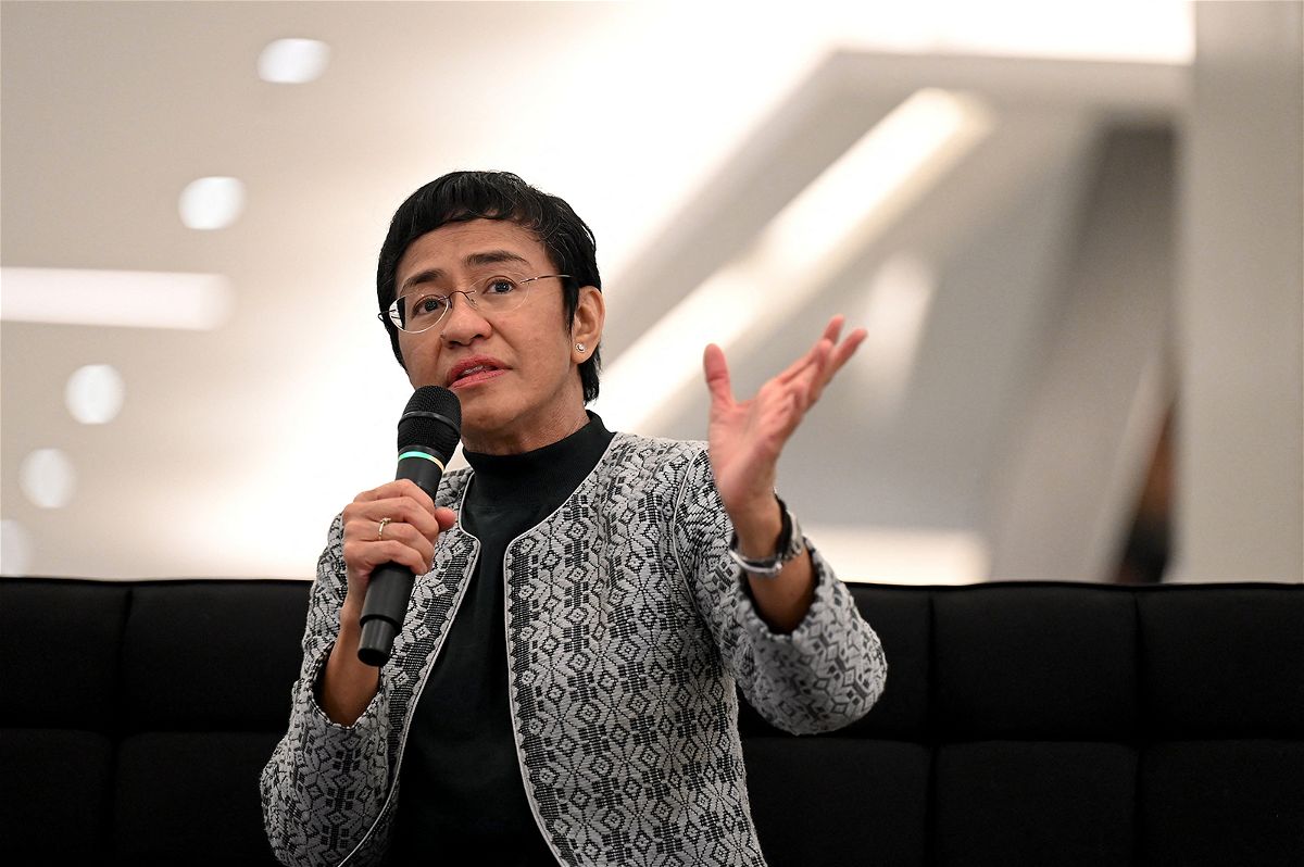 <i>Jam Sta Rosa/AFP/Getty Images</i><br/>Nobel Laureate Maria Ressa talks during the launch of her book titled How to Stand Up to a Dictator: The Fight of our Future at a mall in Pasig