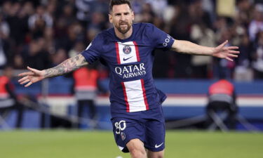 Lionel Messi celebrates scoring for PSG against Nice on October 1